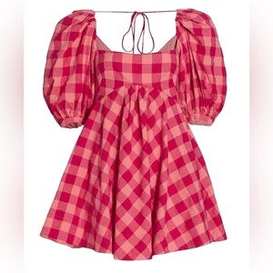 Acler Gingham 🍓 Strawberry 🍓 Mini Dress Cottagecore Pink and Magenta Open Back